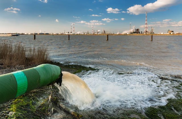 Discharge of waste water in the harbor of Antwerp, Belgiumy